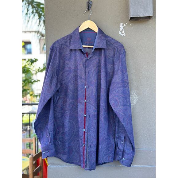 Bugatchi Uomo Men's XL Purple Paisley Print Long Sleeve Casual Button-Down Shirt - Picture 3 of 14